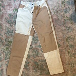 PacSun High Rise Two-Tone Jeans - Cream and Tan